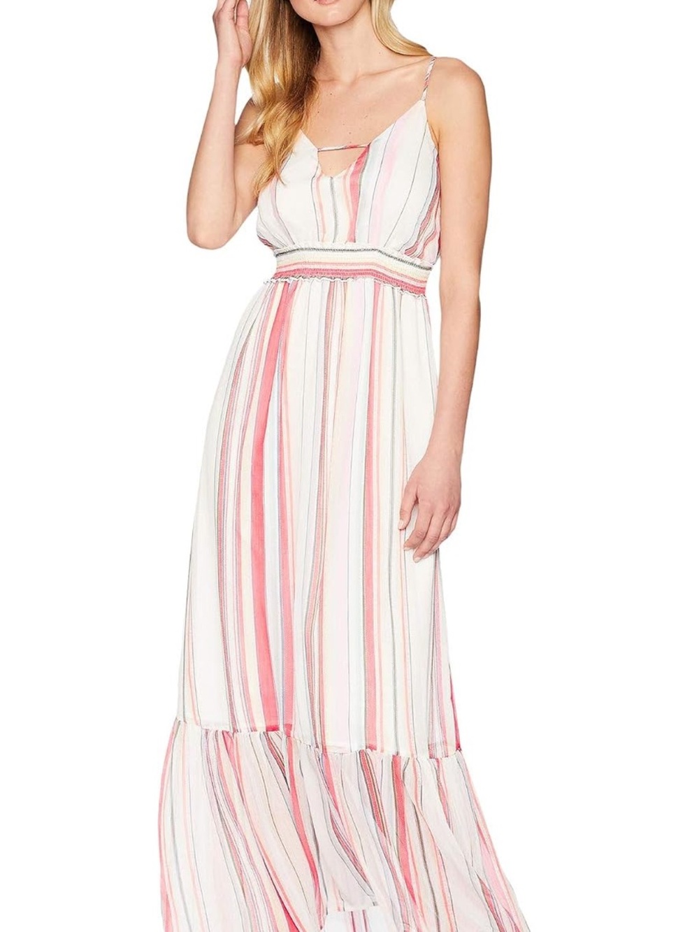 Jack by BB Dakota White Maxi Dress with Pink and Tan Stripes